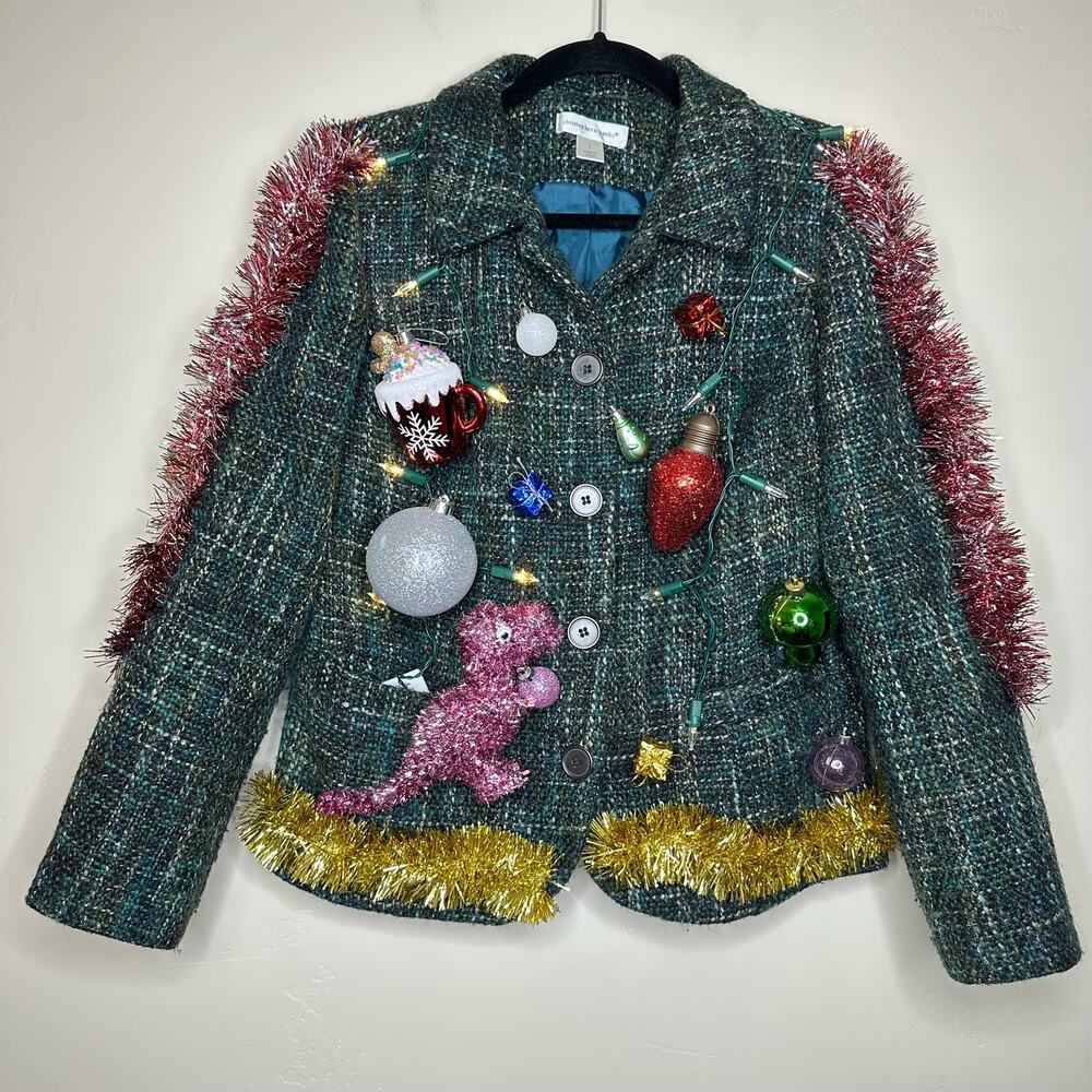 Ugly Christmas Sweater Blazer LIGHTS UP Tacky Tinsel Xmas Party Winner Small